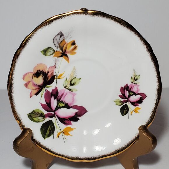 Royal Adderley Teacup and Saucer Pink Yellow Flowers Vintage - Picture 6 of 10